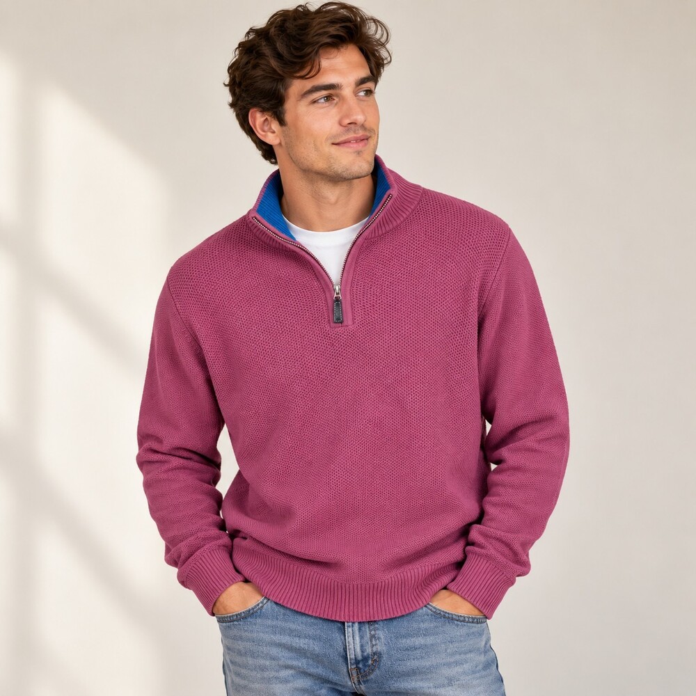 TailorByrd Men's XXL Burgundy 100% Cotton Quarter Zip Sweater Golf Preppy